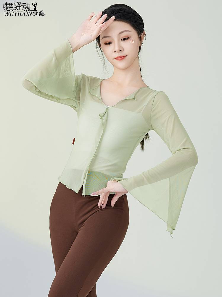 Dance clothing classical dance clothing elegant yarn clothing body rhyme training fairy Chinese dance base training art test net yarn top