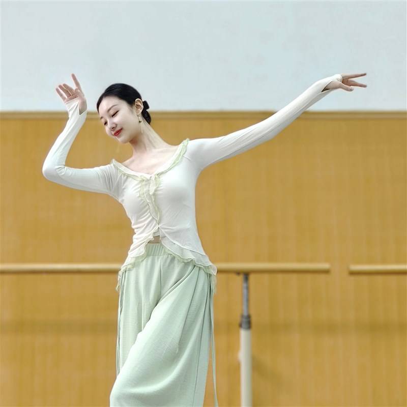 Classical dance gauze Chinese dance clothing body rhyme dressing dance top women's new winter dance practice uniform