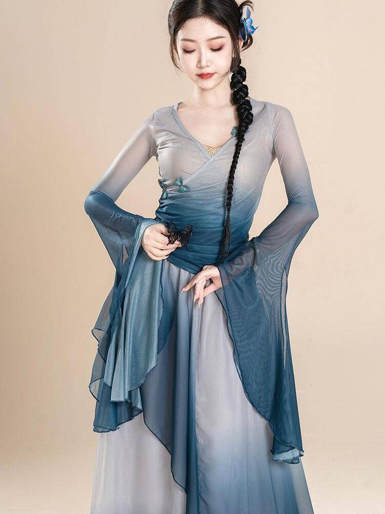 Classical dance body rhyme yae dance performance suit set Chinese national dance exercise trumpet sleeve skirt pants