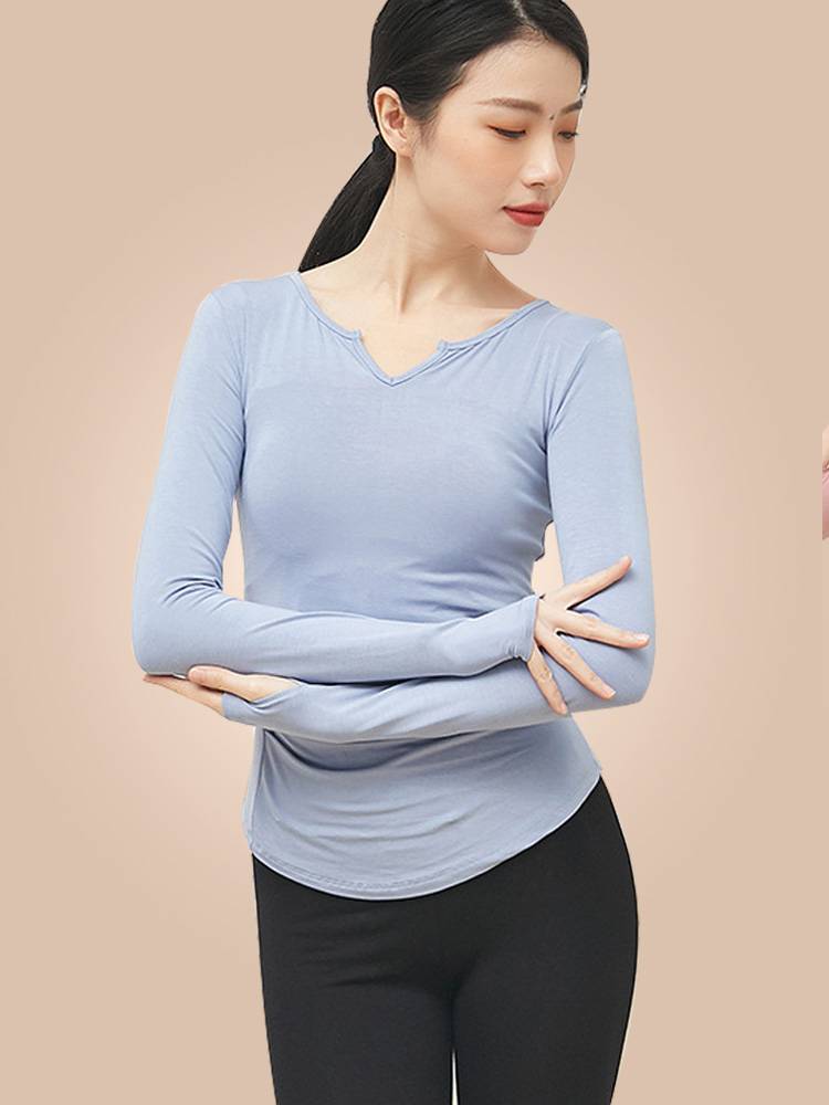 Modern dance exercise suit Chinese classical dance clothes women's set refers to slim long -sleeved yoga training clothing summer top