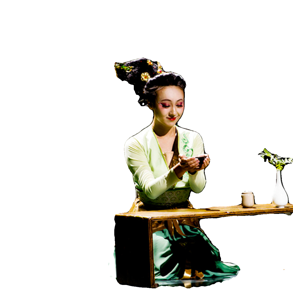 Classical Han Tang dance, heart fan, green Luo skirt, Jiaxing Fan Fan Fan Performing Chinese Dance Practice Fun Gunning Examination