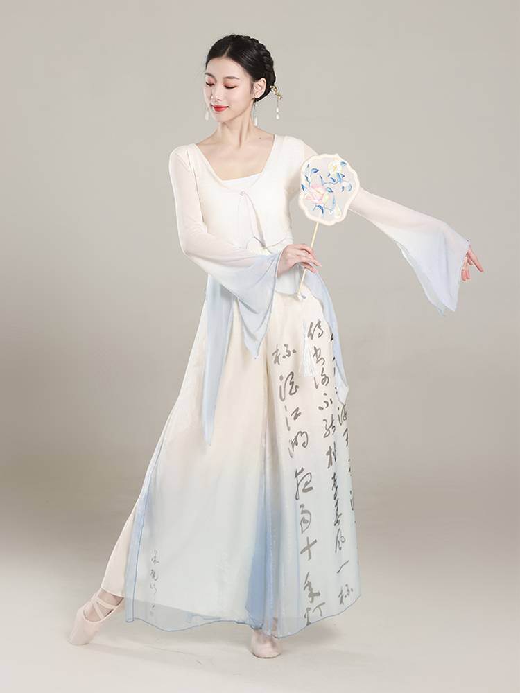 Classical dance dance clothing ladies, rhyme gradient net gauze clothes practice clothes Chinese dance elegant performance clothing suite