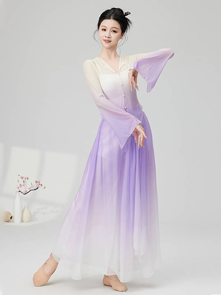 Classical dance clothing female elegant gradient yarn clothing body rhyme training suit