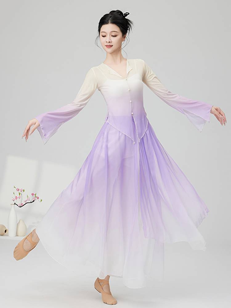 Classical dance clothing female elegant gradient yarn clothing body rhyme training suit