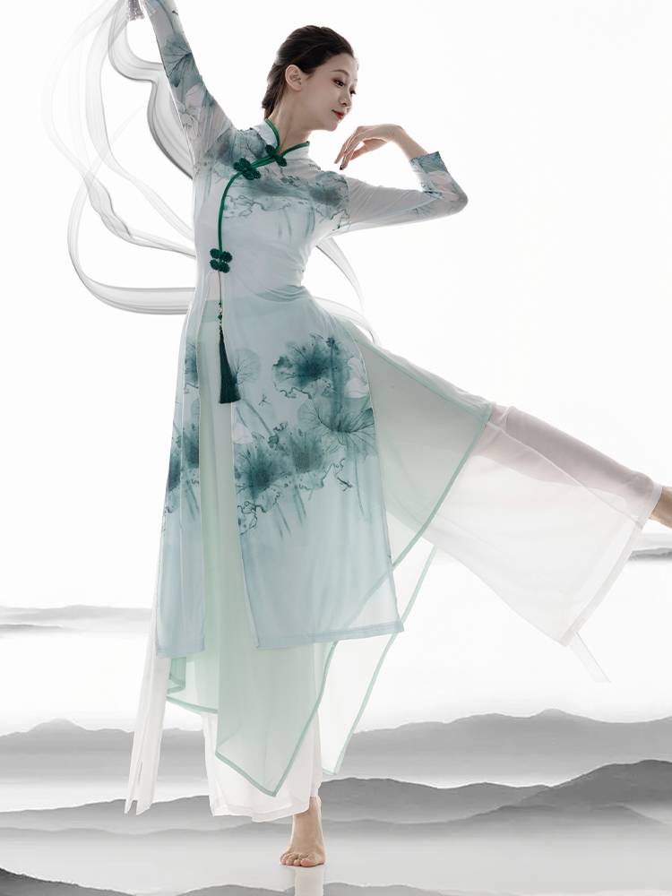 Classical dance cheongsam dance dedicated clothing Chinese dance exercise clothes body rhyme yarn shirt performance clothes