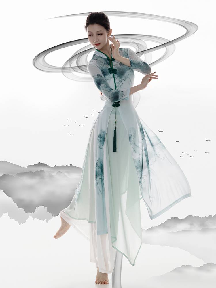 Classical dance cheongsam dance dedicated clothing Chinese dance exercise clothes body rhyme yarn shirt performance clothes