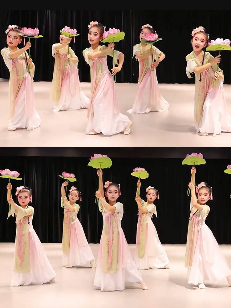 Children's dance Hanfu fish play Lotus leaf picked Lotus Shangchun Mountain Lotus Proposal children's elegant classical dance performance service