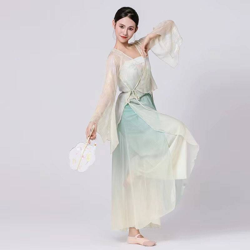 Classical dance yarn clothing training uniform wide -leg pants fairy, elegant female Chinese dance service art test show, showing clothing