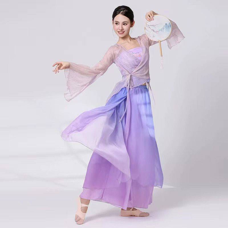 Classical dance yarn clothing training uniform wide -leg pants fairy, elegant female Chinese dance service art test show, showing clothing