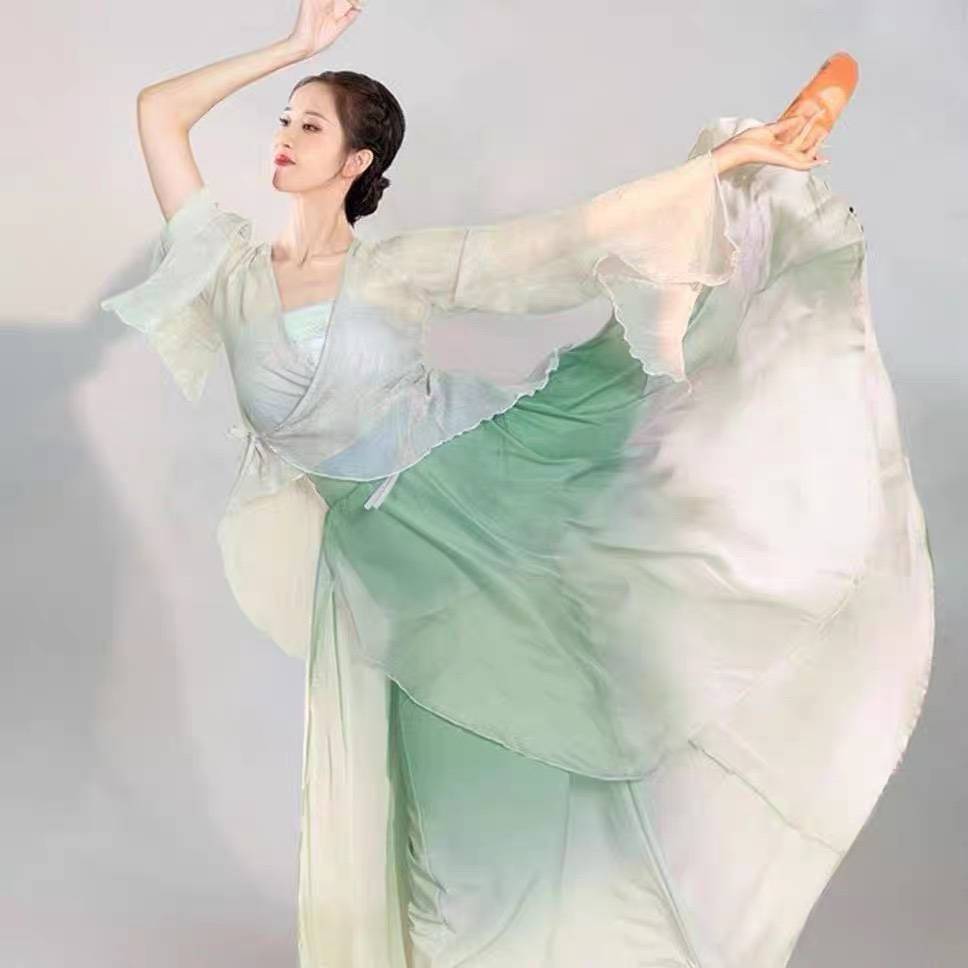 Renting classical dance gauze, practice clothes, wide -leg pants, fairy, elegant female Chinese dance clothing art test show, showing clothing