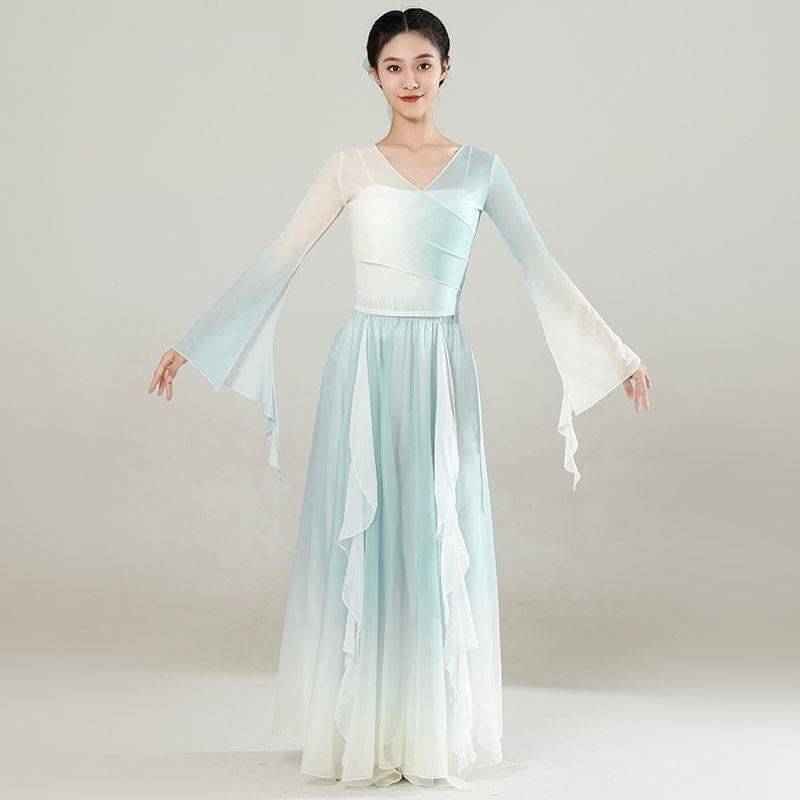 Net Red Apocked Classical Dance Dance Clothes Gradient Nets Towers Petal Pet Package Set Chinese Dance Ferry Fairy Qi Art Examination
