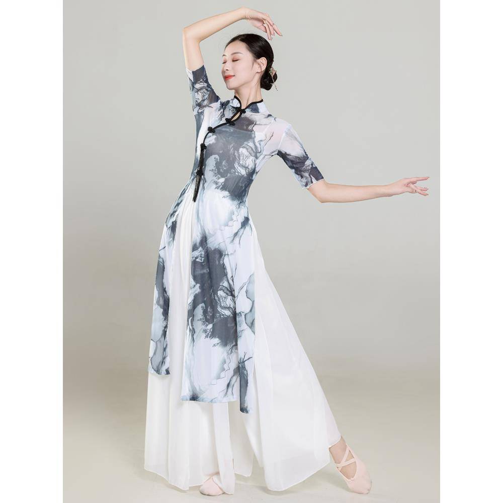 Cheongsam dance service female elasticity Chinese dance ink classical dance exercise suit adult dance performance clothing performance clothing