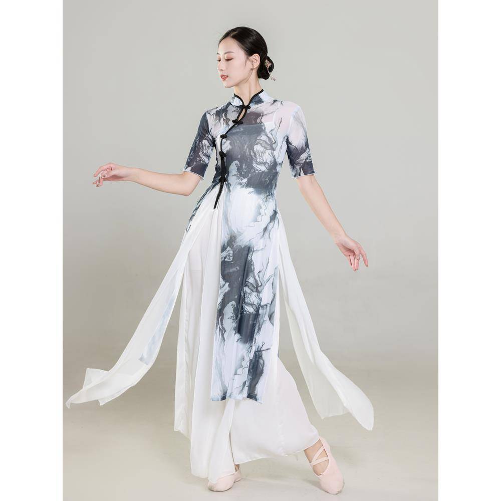 Cheongsam dance service female elasticity Chinese dance ink classical dance exercise suit adult dance performance clothing performance clothing