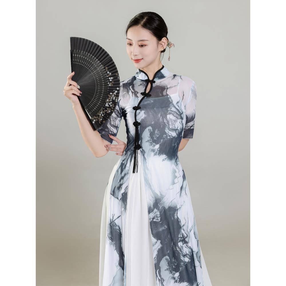 Cheongsam dance service female elasticity Chinese dance ink classical dance exercise suit adult dance performance clothing performance clothing