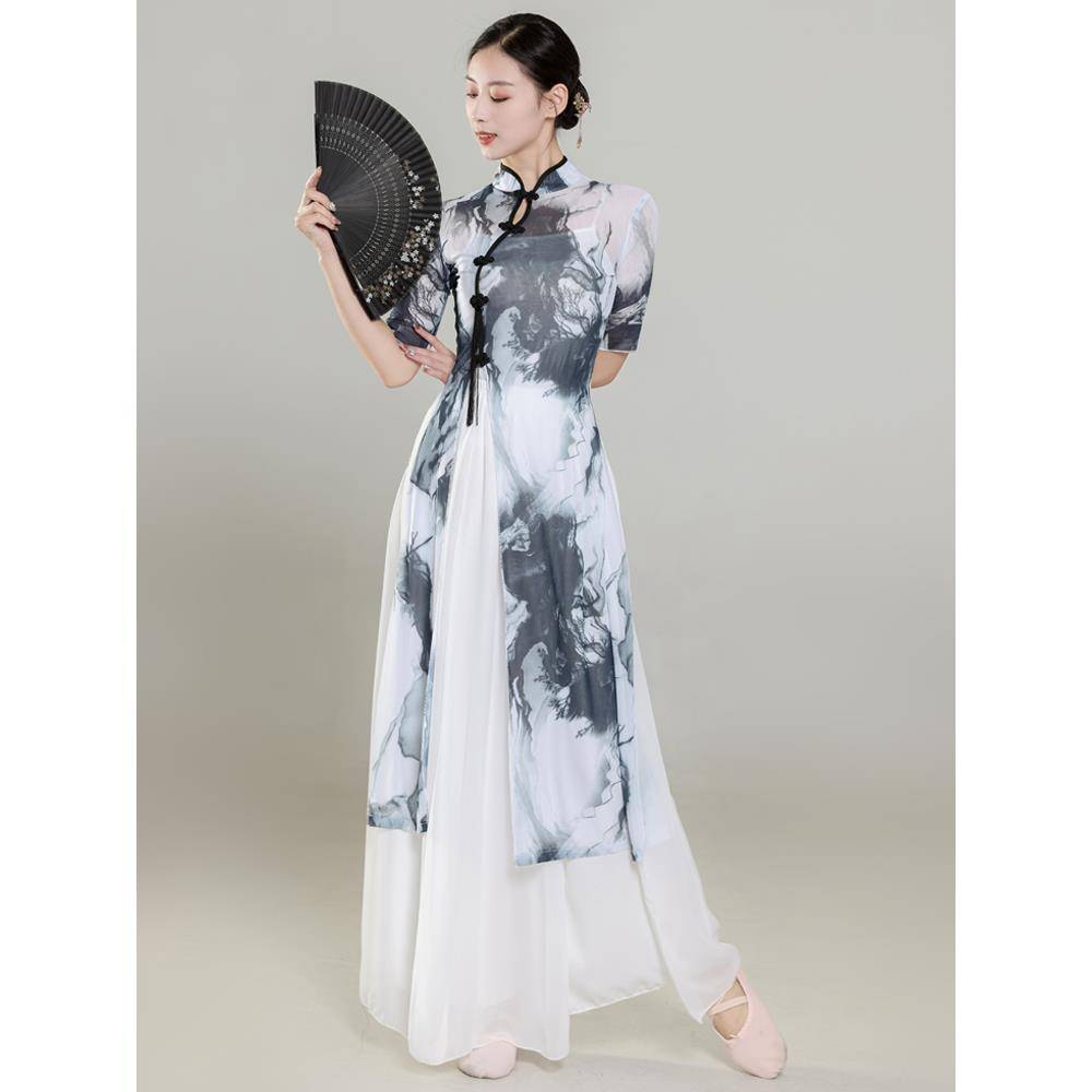 Cheongsam dance service female elasticity Chinese dance ink classical dance exercise suit adult dance performance clothing performance clothing