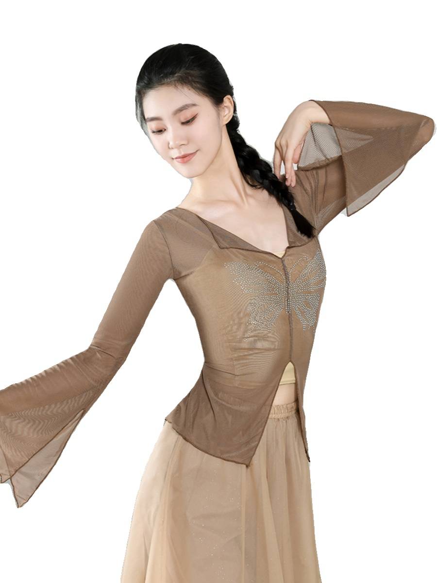 Classical dance hot drilling rhyme gauze female Chinese dance service modern dance exercise jacket shirt performance suit suit
