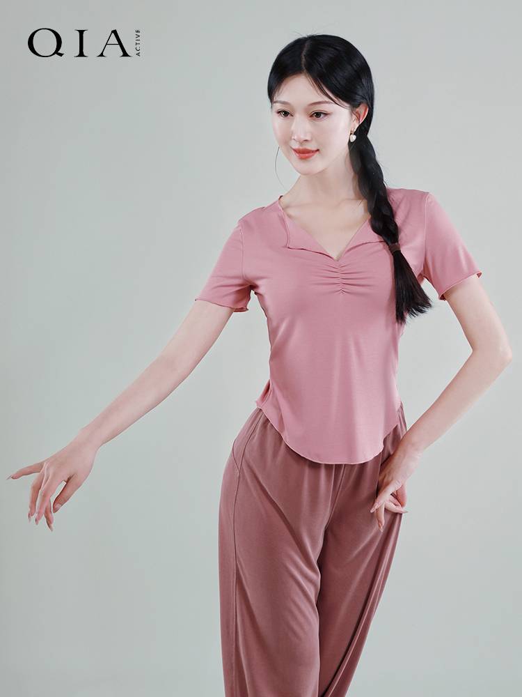 Kia Classical Dance Dance Funmore adult dance service summer short -sleeved V -neck modern dance top dance teacher class service