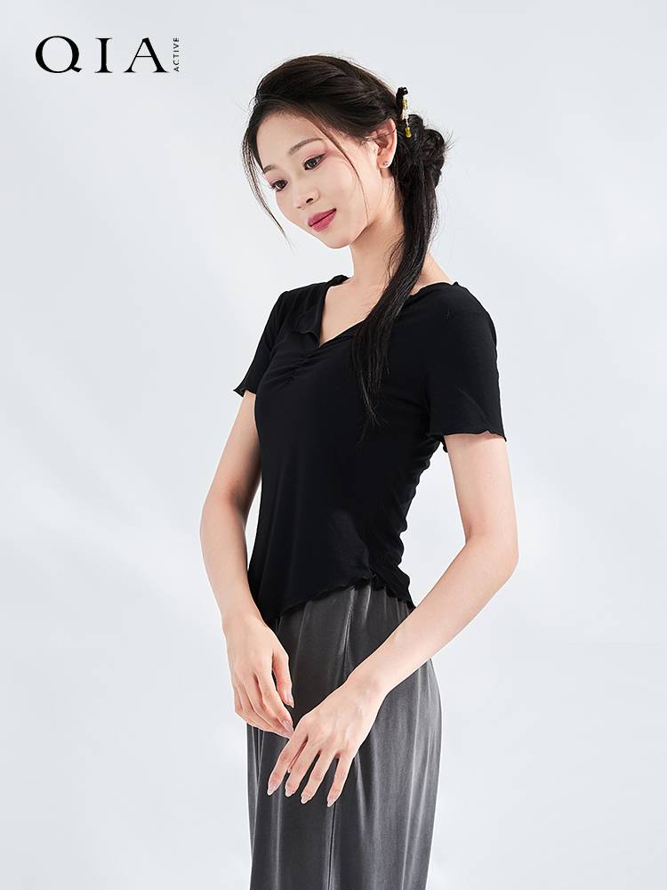 Kia Classical Dance Dance Funmore adult dance service summer short -sleeved V -neck modern dance top dance teacher class service
