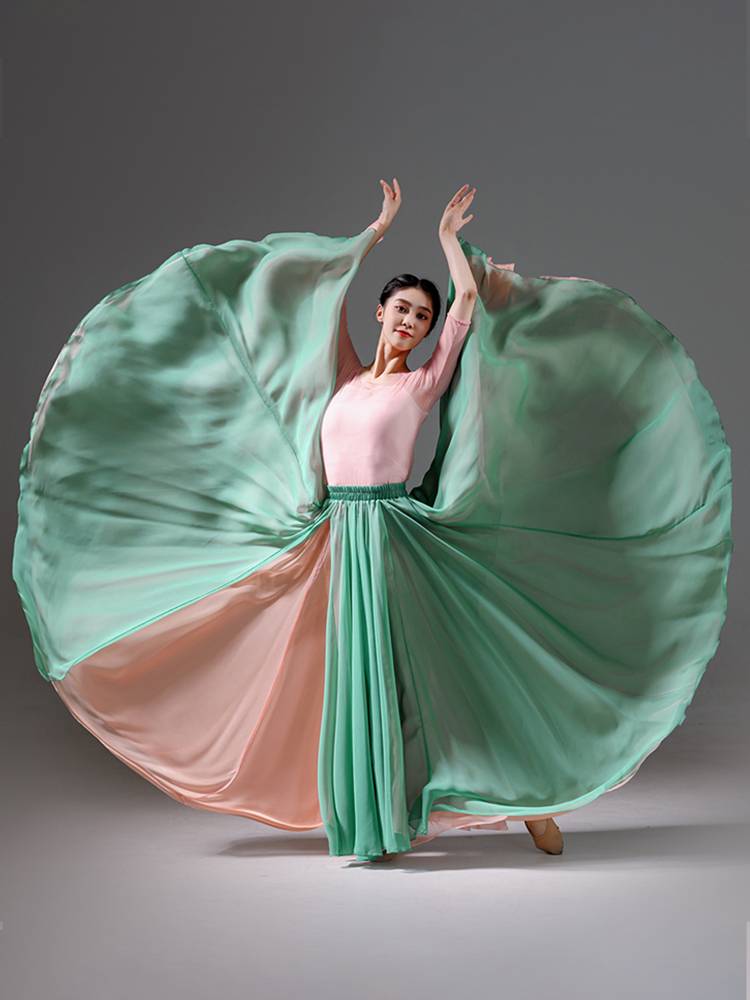 Dance big skirt 720 degrees Sky Silk Chinese Modern Dance Performance Classical Dance Practice Half -body group double -sided