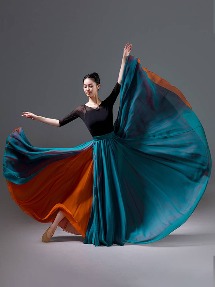 Dance big skirt 720 degrees Sky Silk Chinese Modern Dance Performance Classical Dance Practice Half -body group double -sided