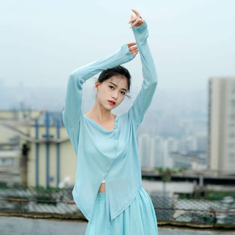 Dance practice service female classical dance loose and thin cardigan shirt now i dance long sleeve -shaped jersey dance dance