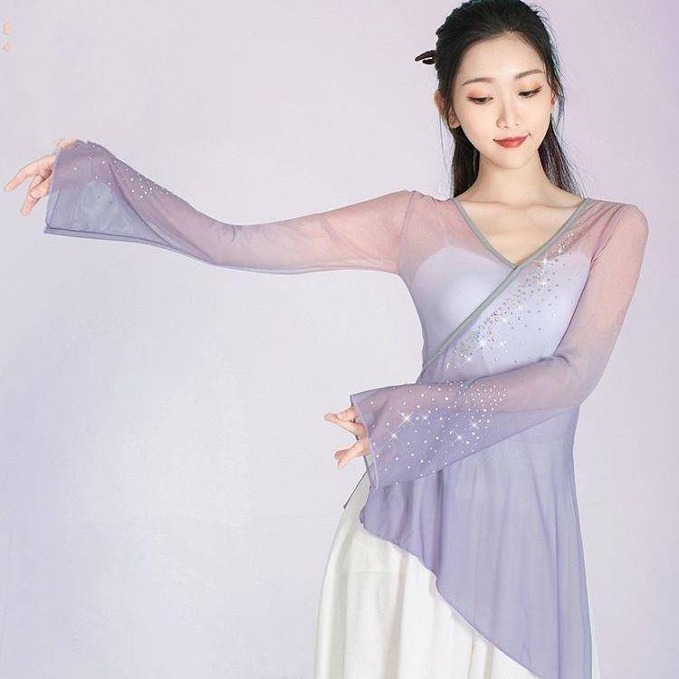 New classical dance practice service female body rhyme yunyi fairy, elegant flared sleeve sleeve granation drill wide leg pants
