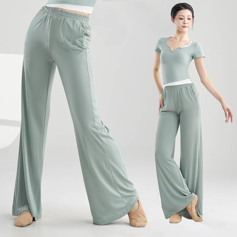Classical dance clothing wide -legged straight pocket pants Children adult dance clothing suit shape training pants modern dance top