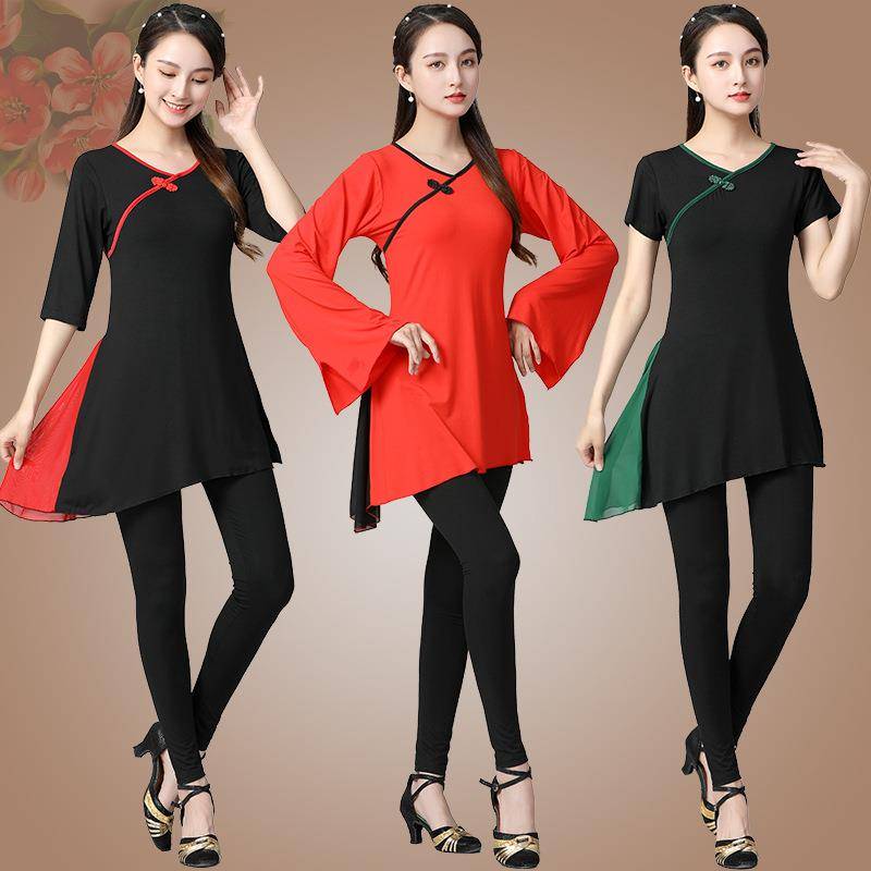 Dance clothing classical dance exercise set female gauze new yoga practice service square dance in the long -sleeved performance clothing in the dance