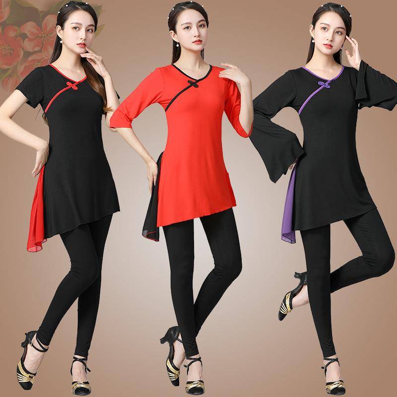 Dance clothing classical dance exercise set female gauze new yoga practice service square dance in the long -sleeved performance clothing in the dance