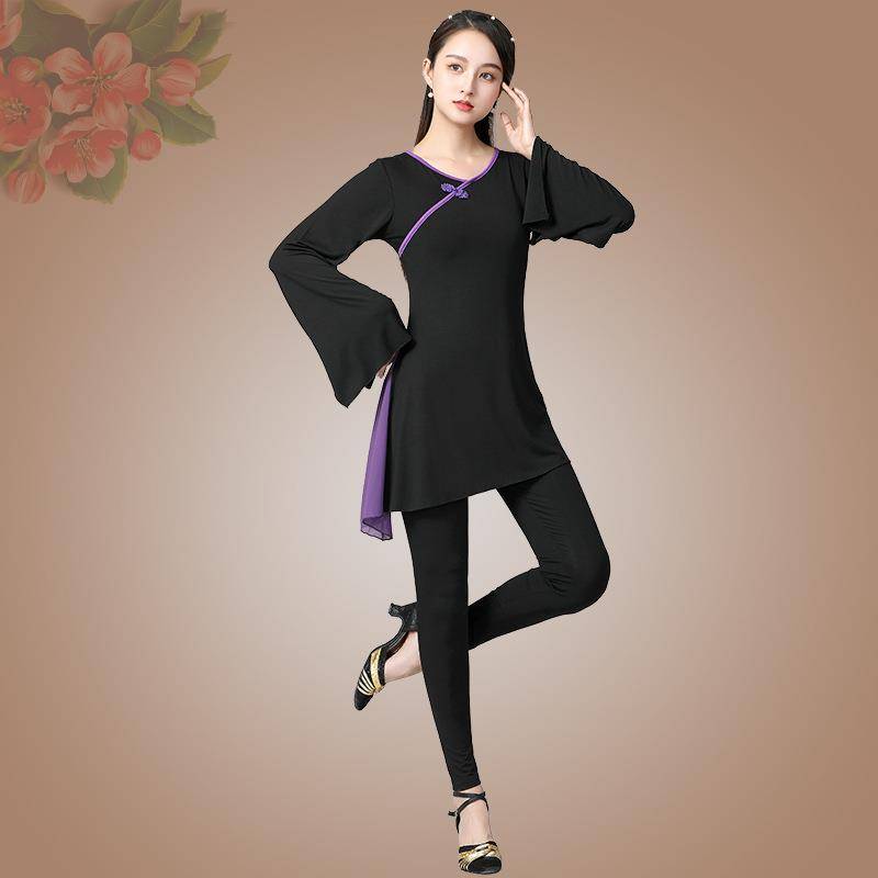 Dance clothing classical dance exercise set female gauze new yoga practice service square dance in the long -sleeved performance clothing in the dance
