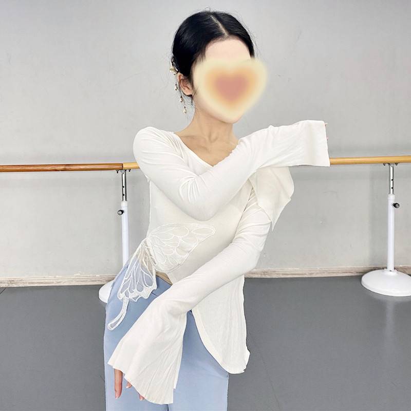 Dance service Modern dance side butterfly top -coated skills training service yoga irregular hem horn long sleeves