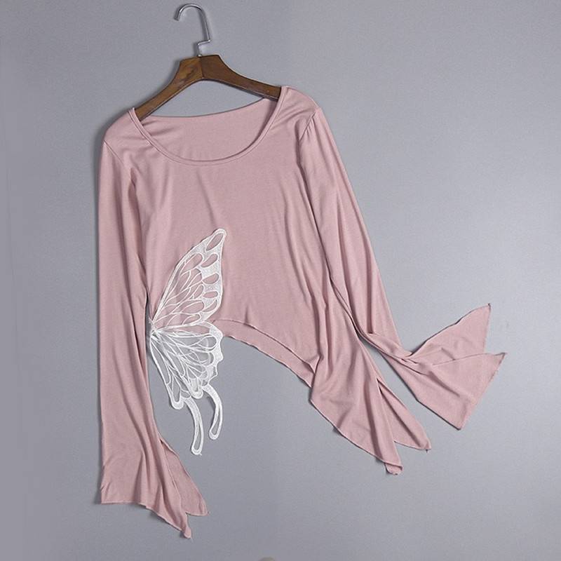 Dance service Modern dance side butterfly top -coated skills training service yoga irregular hem horn long sleeves