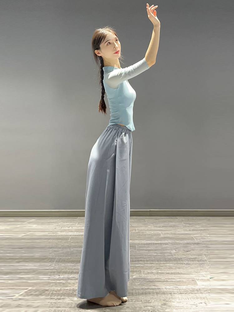 Modern dance exercise, female adult temperament slim stitching gauze sleeve top Chinese style dance clothing classical dance clothing