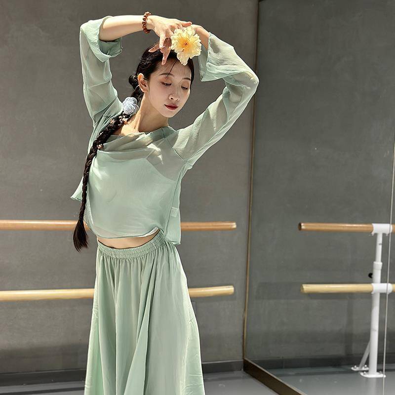 Classical dance elegant practice service green ancient wind yarn dance jersey Chinese dance body rhyme training uniform performance service