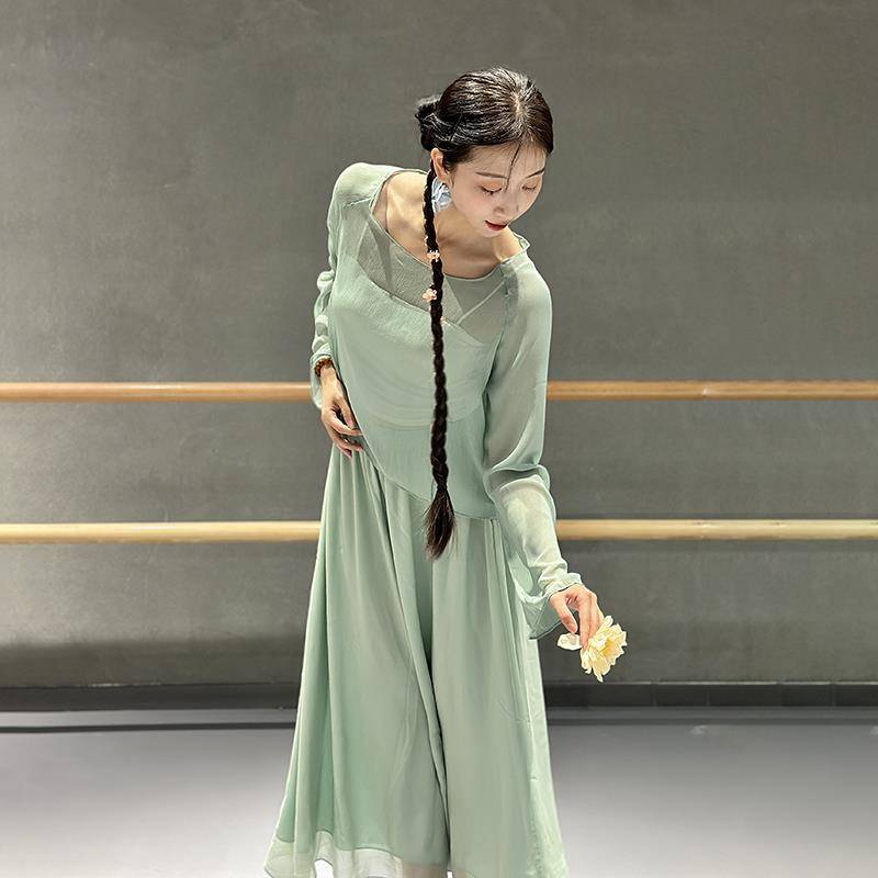Classical dance elegant practice service green ancient wind yarn dance jersey Chinese dance body rhyme training uniform performance service