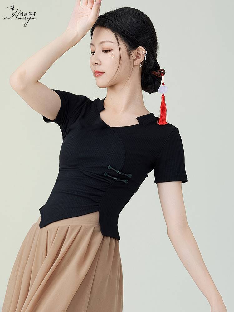 Classical dance clothing female summer Chinese cheongsam shirt short -sleeved body rhyme exercise service Chinese modern dance biological clothing