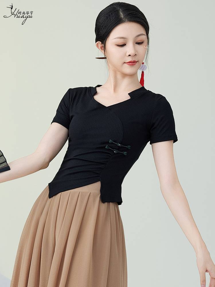 Classical dance clothing female summer Chinese cheongsam shirt short -sleeved body rhyme exercise service Chinese modern dance biological clothing