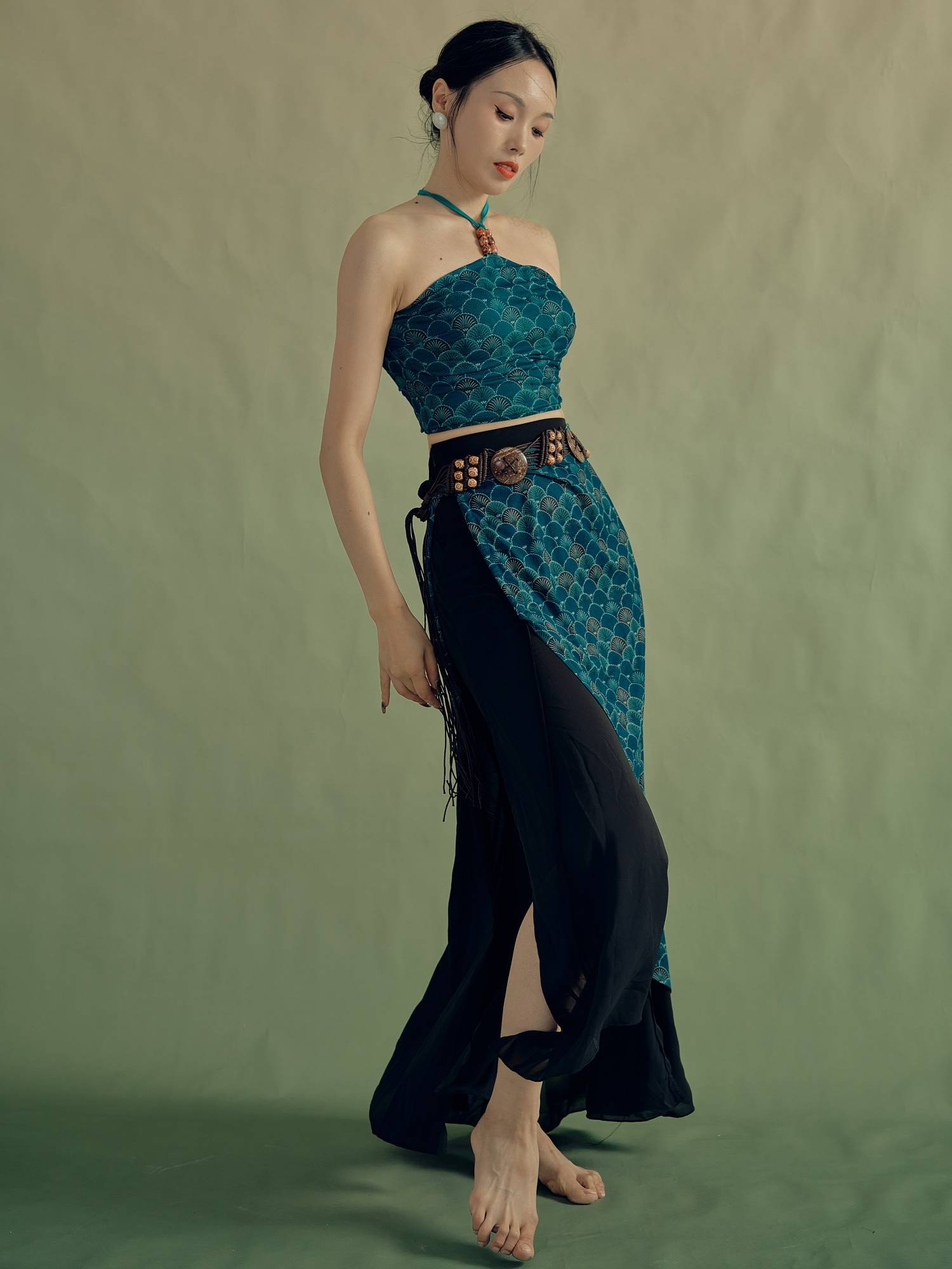 SOSO's exotic wind peacock Blue Dunhuang color tube top gauze waist gauze classical dance country style jazz dance practice service