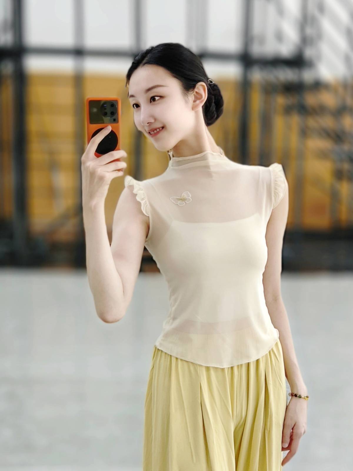 Classical dance gauze short -sleeved practice clothes slim butterfly dance clothing clothes, Chinese dance body rhyme, national style