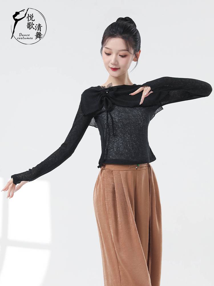 Classical dance clothing practice service -shaped physical clothing Chinese dance adult summer body rhyme net yarn 2024 new dance top