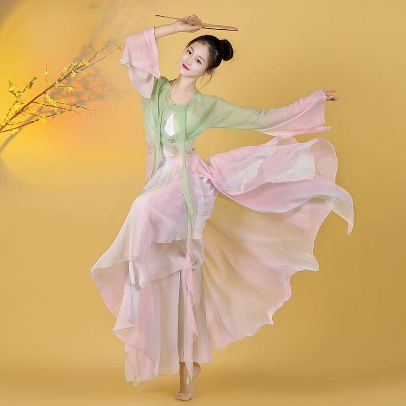 Spring March dance service Chinese style classical dance set female rhyme gradient chiffon Chinese dance exercise performance service performance service