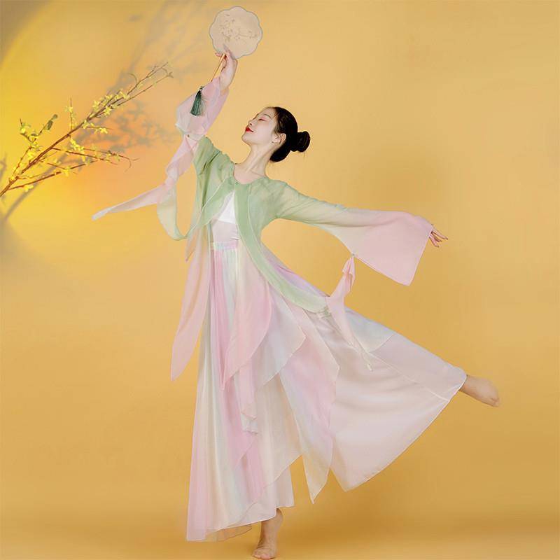 Spring March dance service Chinese style classical dance set female rhyme gradient chiffon Chinese dance exercise performance service performance service