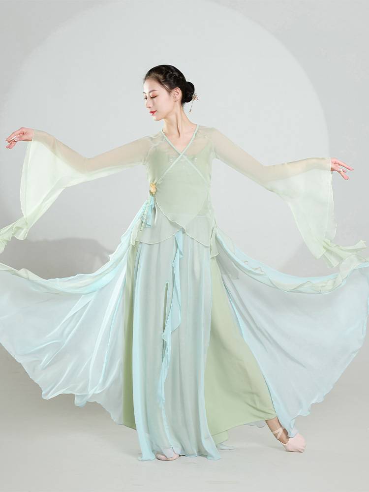 Classical dance clothing female body rhyme, elegant fairy dance service Chinese dance gauze dress chiffon training service performance service