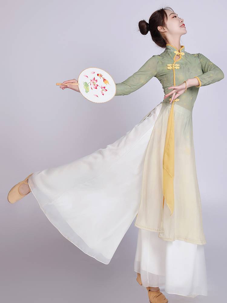 Classical dance clothing set female rhyme nets cheongsam wide -leg pants practice Chinese wind art test performance show clothing