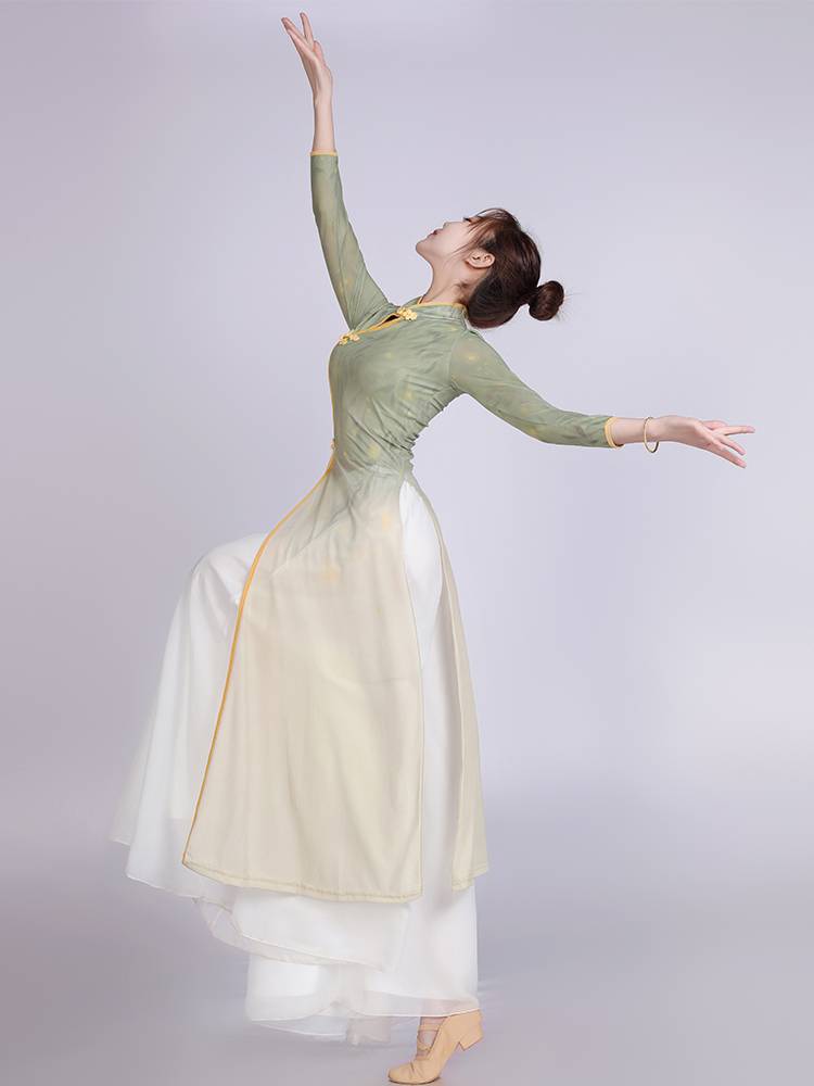 Classical dance clothing set female rhyme nets cheongsam wide -leg pants practice Chinese wind art test performance show clothing