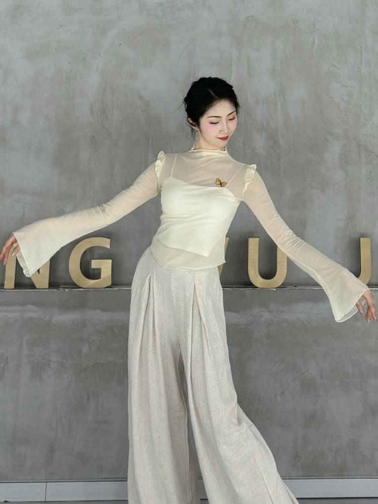 Classical dance gauze horn sleeve dance top slimming and thin practice service Butterfly art test new mesh