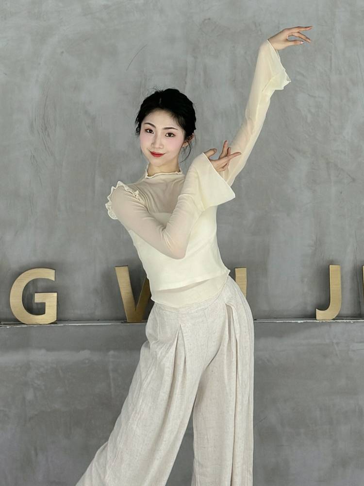 Classical dance gauze horn sleeve dance top slimming and thin practice service Butterfly art test new mesh