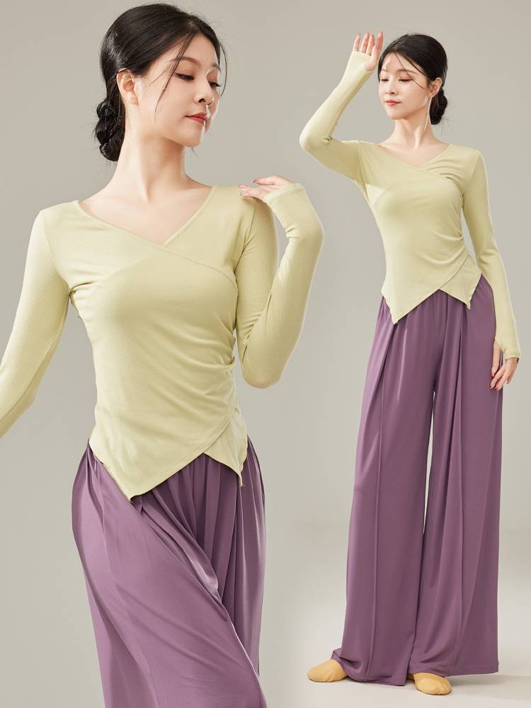 Shangmai dance service women's body experience service Chinese dance new short -sleeved slim modern dancing adult classical top