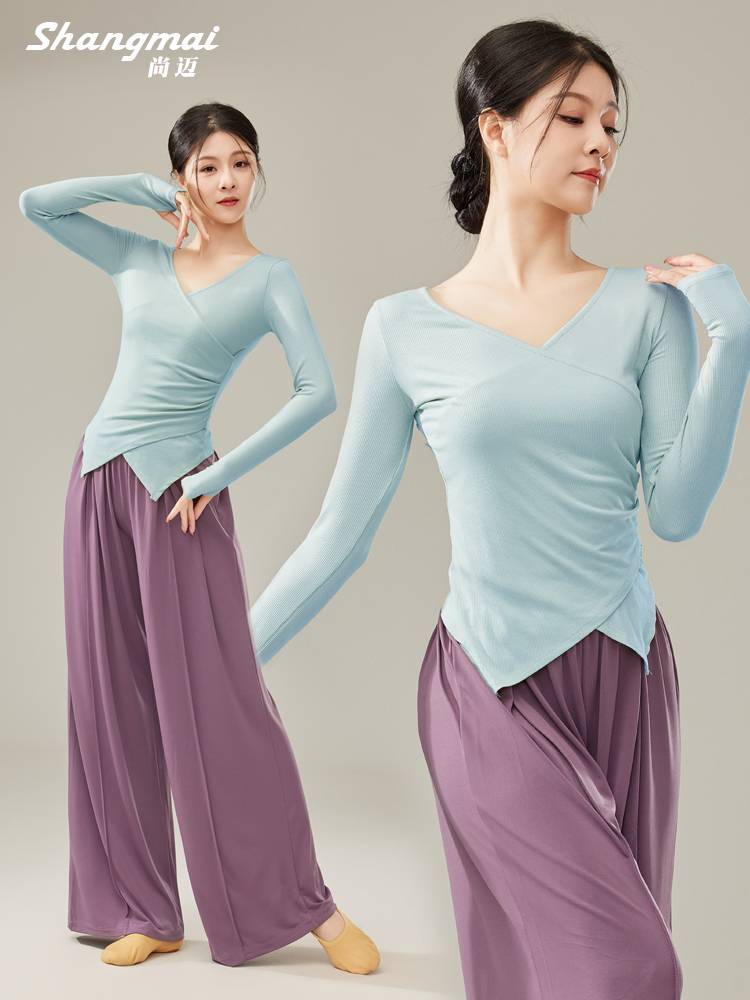 Shangmai dance service women's body experience service Chinese dance new short -sleeved slim modern dancing adult classical top
