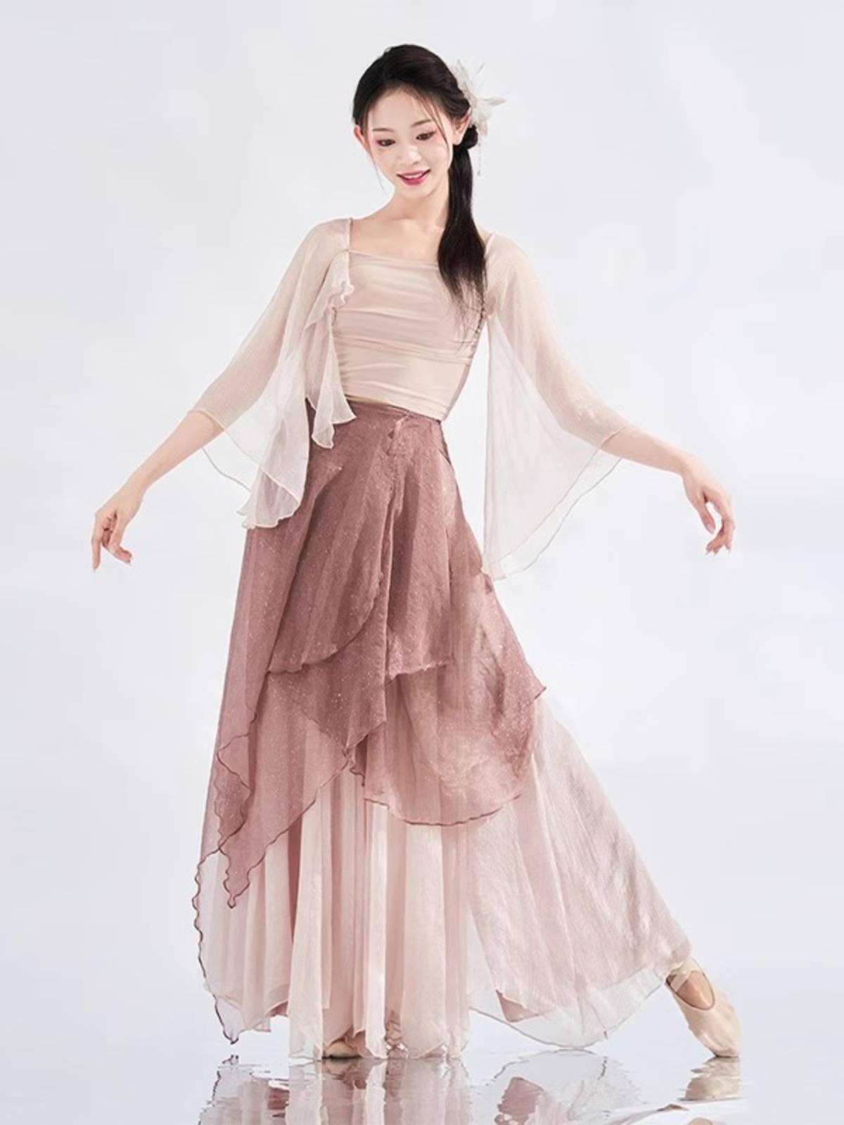 New classical dance clothing summer fairy, elegant Chinese dance horn sleeve body rhyme gauze loose skirt performance suit
